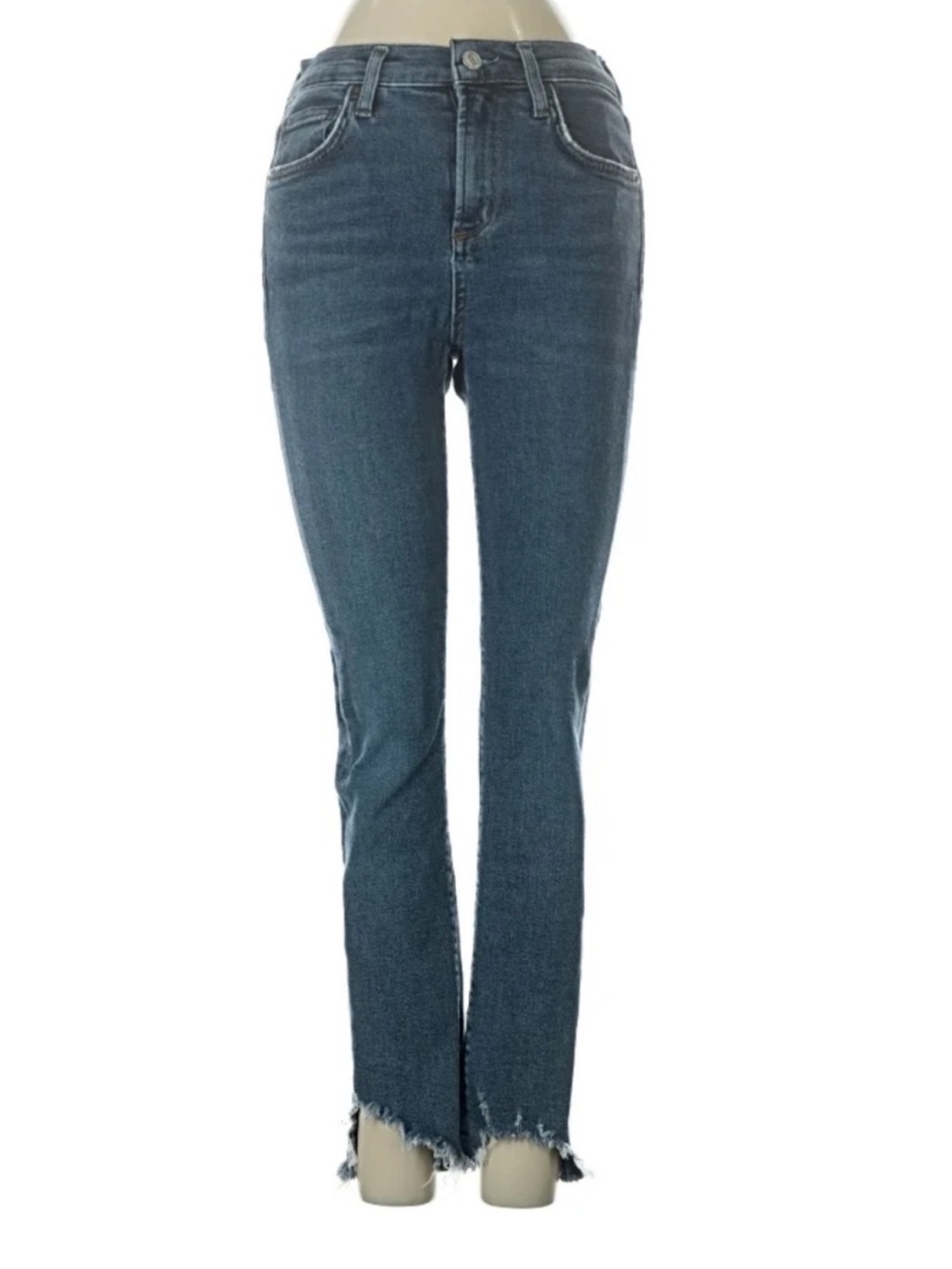 AGOLDE Sophie High Rise Skinny Crop Jeans Raw Hem Blue Denim Size 25 - Picture 2 of 7